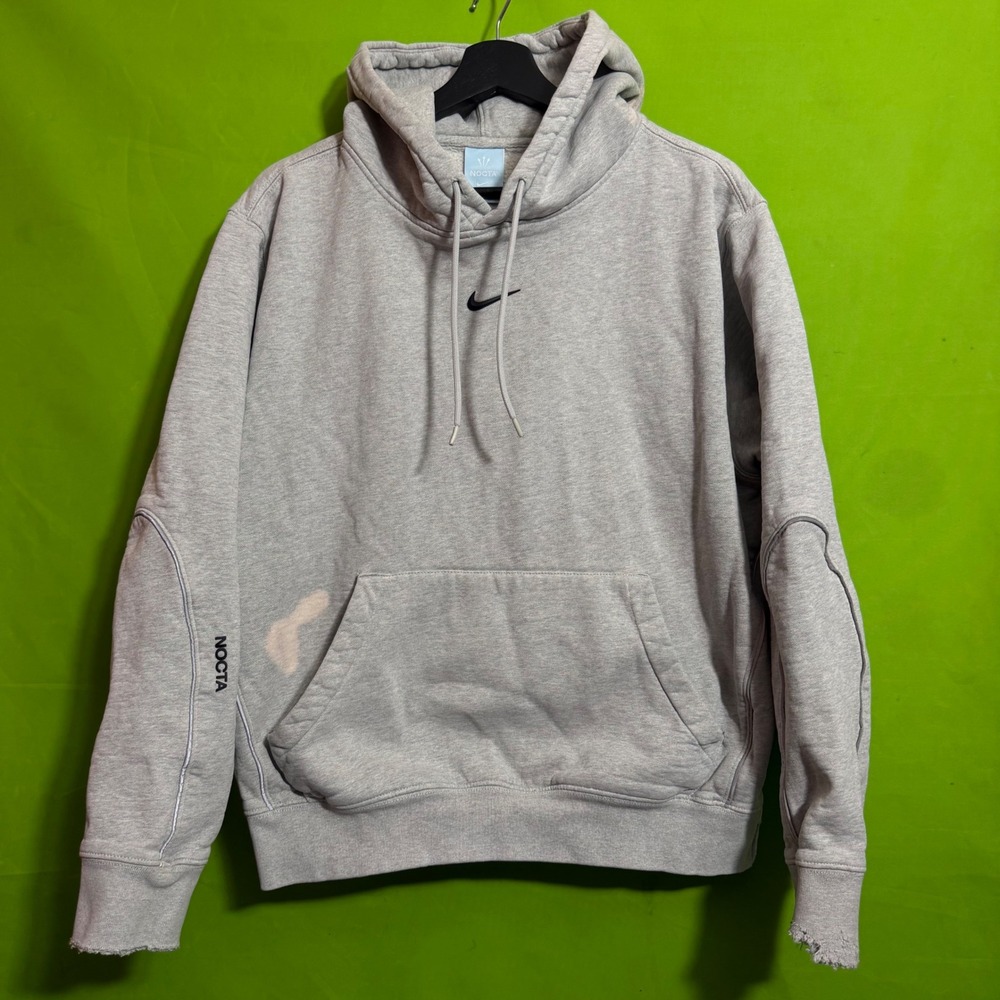 Nike NOCTA Cardinal Stock Hoodie Grey Drake Mens Large Center Swoosh Distressed